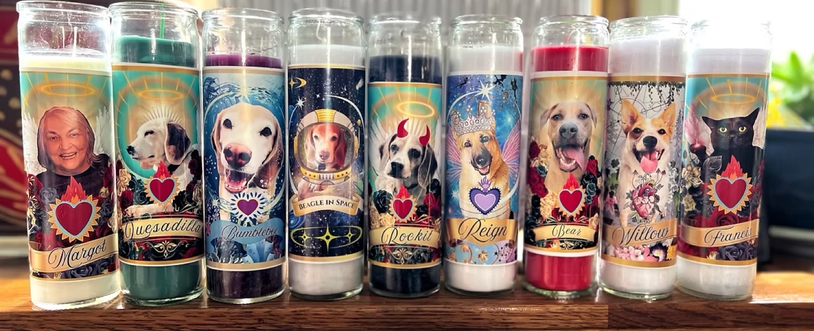 Marcy Green candles lined up