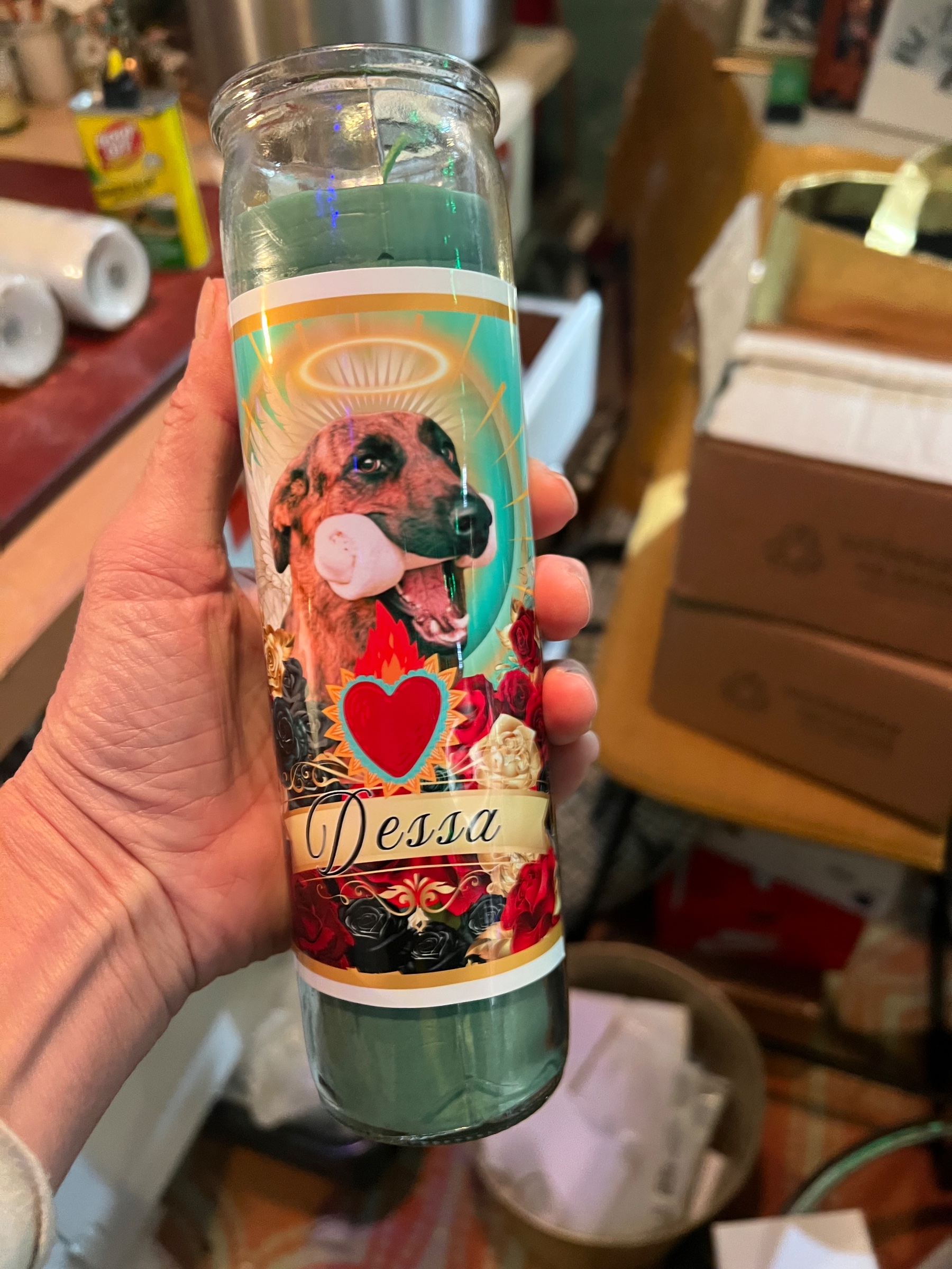 A lineup of devotional candles